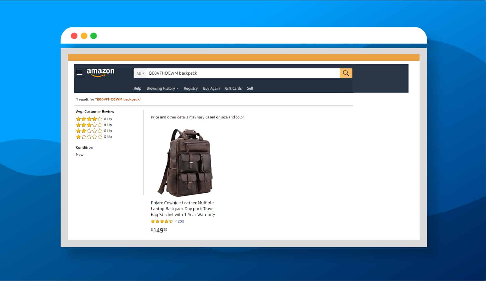 Amazon Screenshot Backpack Search